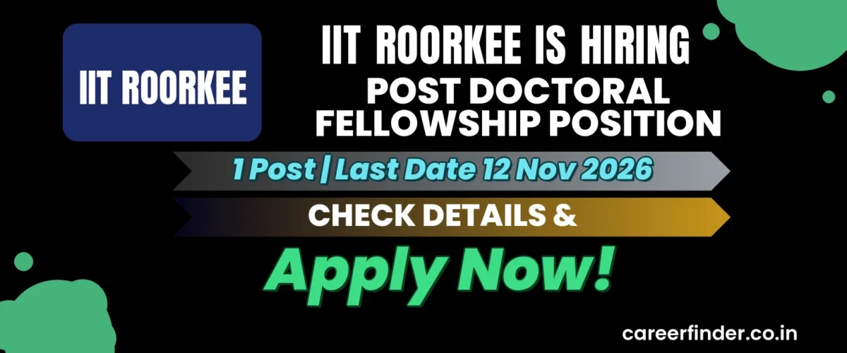 IIT Roorkee Post Doctoral Fellowship Position Recruitment 2026 | 1 Post | Apply Now