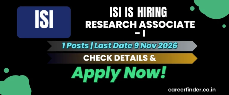 ISI Research Associate - I Recruitment 2026 | 1 Posts | Apply Now